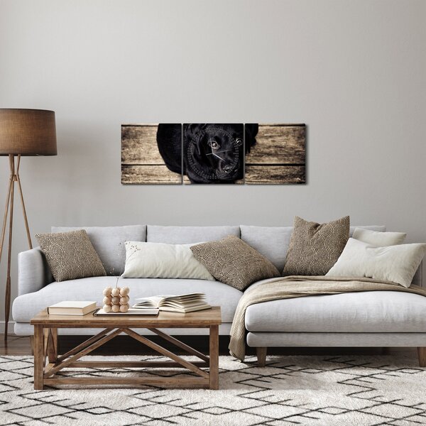 Egy fekete kiskutya képe (órával) (90x30 cm)