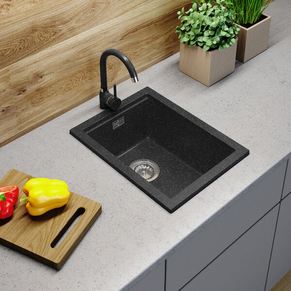Gamma Decor 3850, 1 rekeszes gránit mosogató 380x500x207 mm, fekete pettyes, GMA-ZLE000167