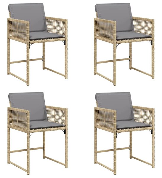 4 db vegyes bézs polyrattan kerti szék párnával