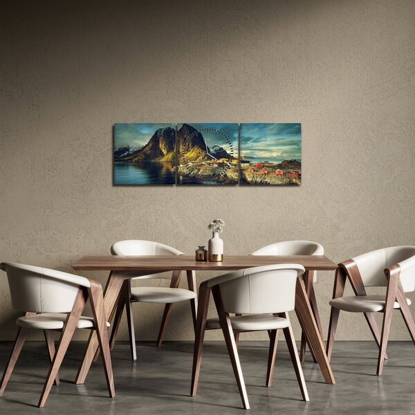 Egy halászati falu képe Norvégiában (órával) (90x30 cm)