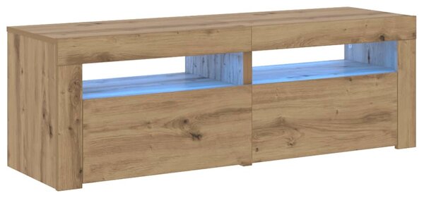 Kézműves tölgy szerelt fa TV-szekrény LED-ekkel 120x35x40 cm
