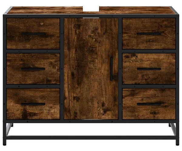Füstös tölgy szerelt fa fürdőszobai mosdószekrény 80x33x60 cm