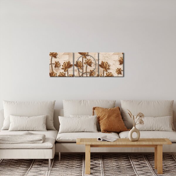 Absztrakció virágok képe - barna (órával) (90x30 cm)