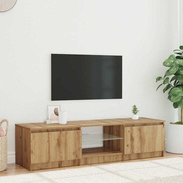 Kézműves tölgy szerelt fa TV-szekrény LED-ekkel 140x40x36 cm