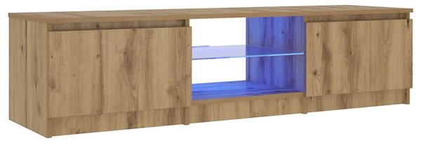 Kézműves tölgy szerelt fa TV-szekrény LED-ekkel 140x40x36 cm