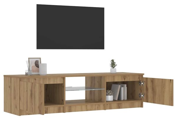 Kézműves tölgy szerelt fa TV-szekrény LED-ekkel 140x40x36 cm