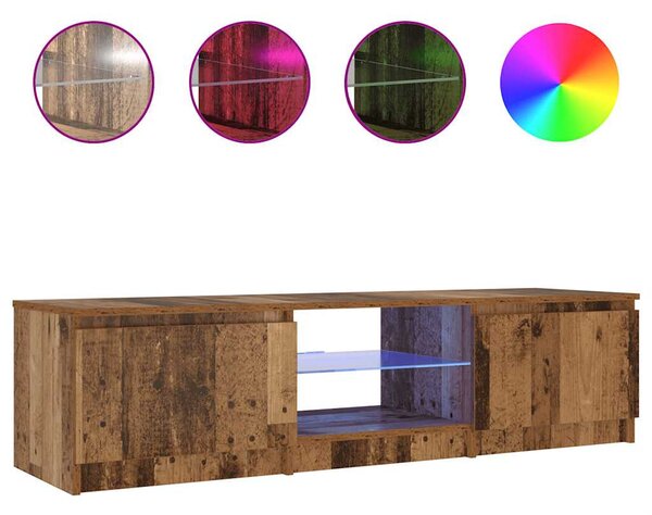 Antik fa színű szerelt fa TV-szekrény LED-ekkel 140x40x36 cm