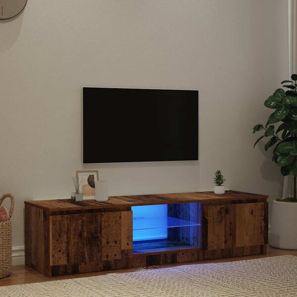 Antik fa színű szerelt fa TV-szekrény LED-ekkel 140x40x36 cm
