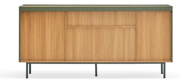 Zöld-natúr színű alacsony komód tölgyfa dekorral 165x78 cm Arista – Teulat