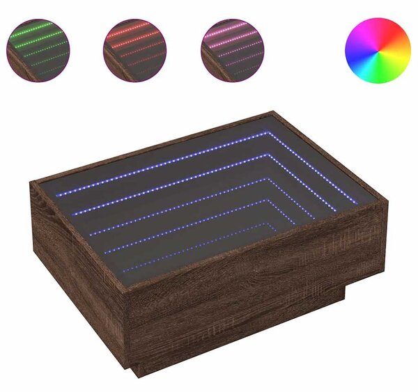 Barna tölgy szerelt fa dohányzóasztal LED-del 70 x 50 x 30 cm