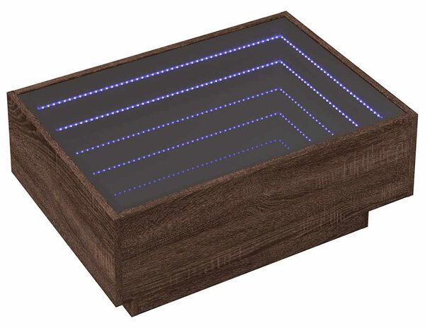 Barna tölgy szerelt fa dohányzóasztal LED-del 70 x 50 x 30 cm