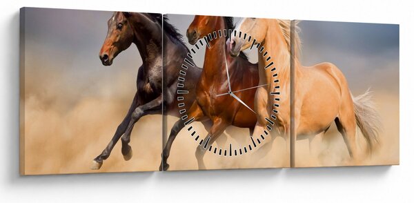 Kép - Vad lovak (órával) (90x30 cm)