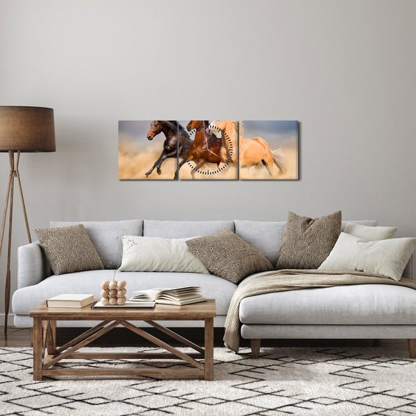 Kép - Vad lovak (órával) (90x30 cm)