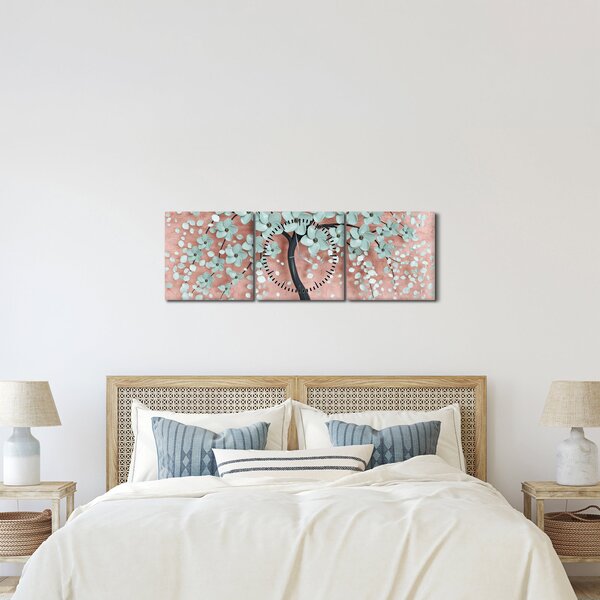 Kép - Pasztell kék virágok (órával) (90x30 cm)
