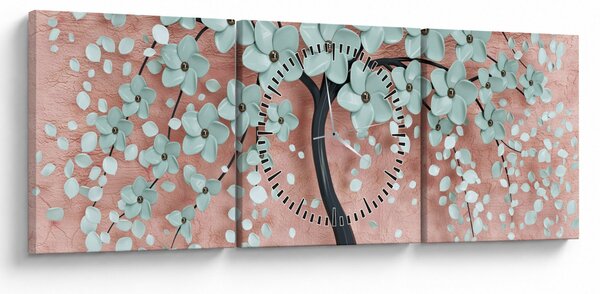 Kép - Pasztell kék virágok (órával) (90x30 cm)