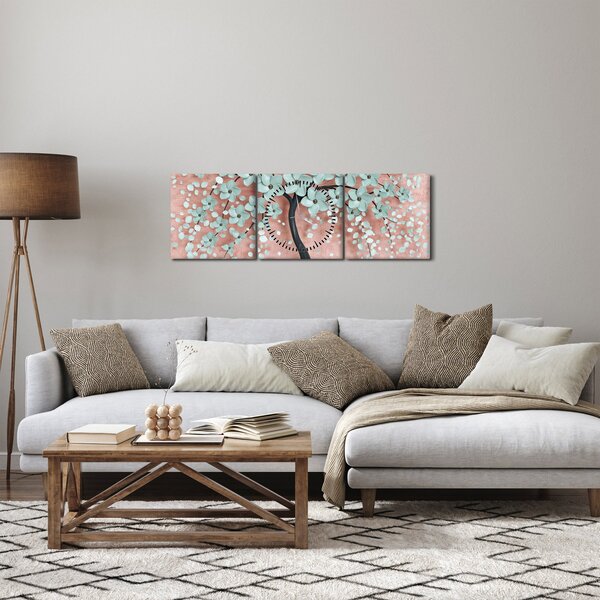 Kép - Pasztell kék virágok (órával) (90x30 cm)