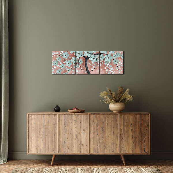 Kép - Pasztell kék virágok (órával) (90x30 cm)