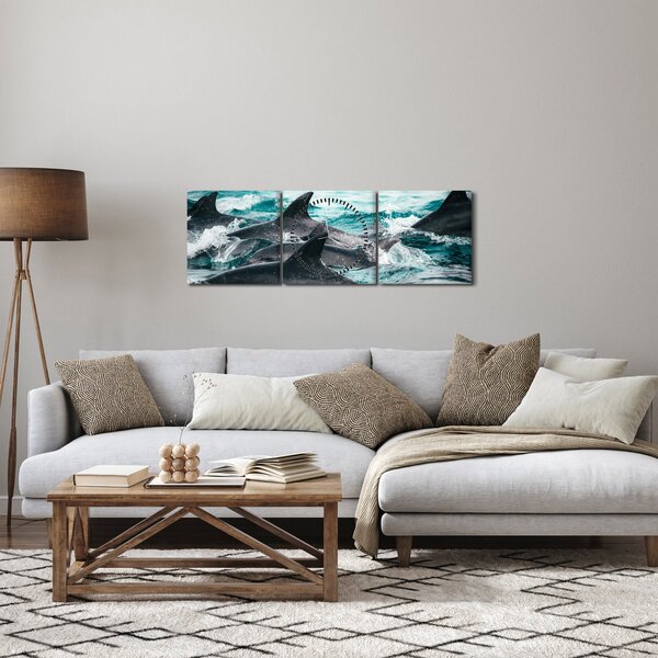 Kép - Delfinek az óceánban (órával) (90x30 cm)