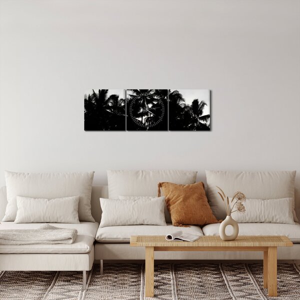 A fekete-fehér pálmafák képe (órával) (90x30 cm)