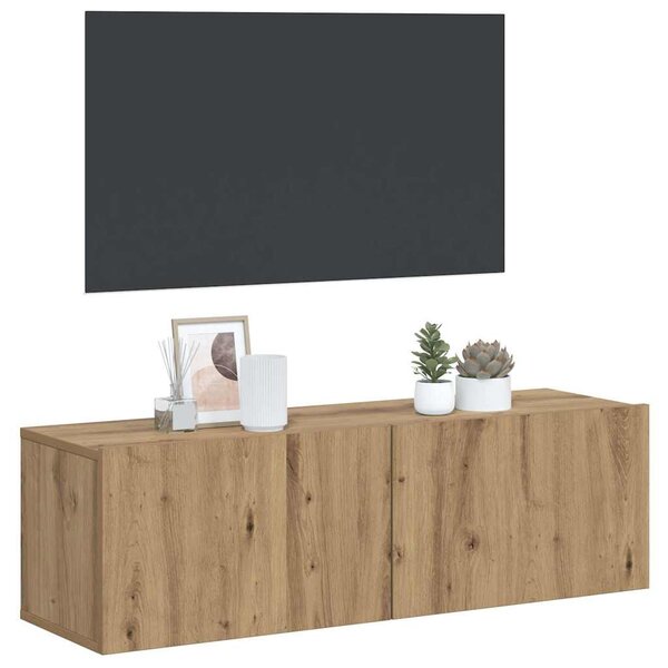 Kézműves tölgy színű szerelt fa fali TV-szekrény 100x30x30 cm