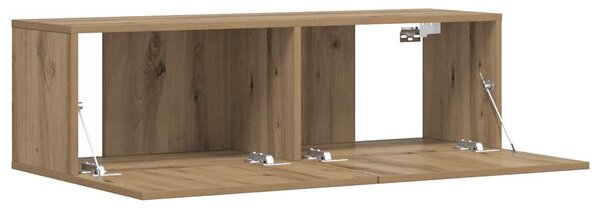Kézműves tölgy színű szerelt fa fali TV-szekrény 100x30x30 cm