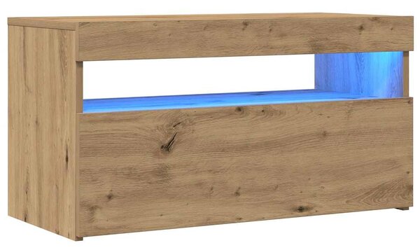 Kézműves tölgy szerelt fa TV-szekrény LED-ekkel 75x35x40 cm