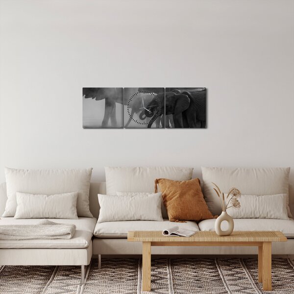 Elefánt képe - fekete fehér (órával) (90x30 cm)