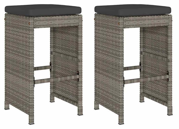 2 db szürke polyrattan kerti bárszék párnával
