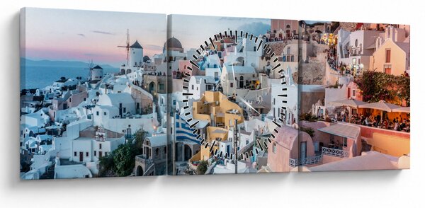 Kép - Alkonyat Santoriniban (órával) (90x30 cm)