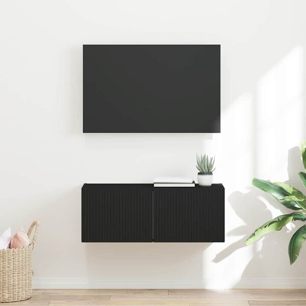 TV Fali Szekrény 78,5 x 31 x 29,5 cm Fekete Szerelt Fa