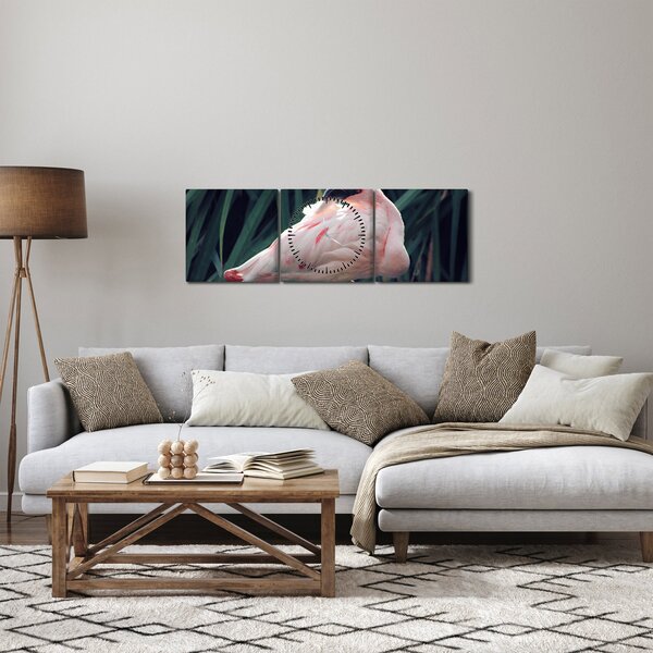 Kép - Flamingó (órával) (90x30 cm)
