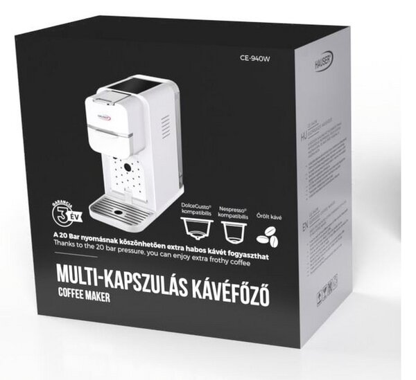 Hauser CE-940W Nespresso/Dolce Gusto Kapszulás kávéfőző, fehér