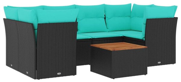 7 részes fekete polyrattan kerti ülőgarnitúra párnákkal