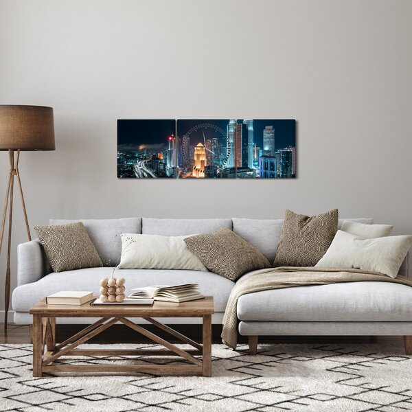 Kép - Éjszaka Kuala Lumpurban (órával) (90x30 cm)