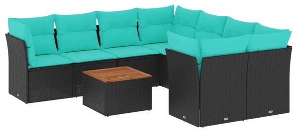 9 részes fekete polyrattan kerti ülőgarnitúra párnával