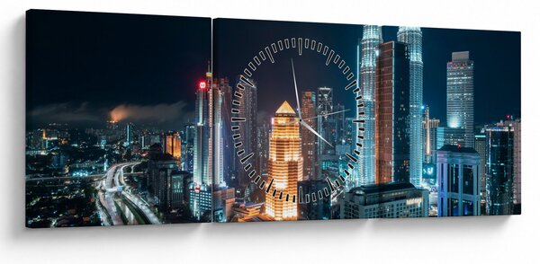 Kép - Éjszaka Kuala Lumpurban (órával) (90x30 cm)