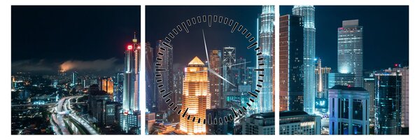 Kép - Éjszaka Kuala Lumpurban (órával) (90x30 cm)