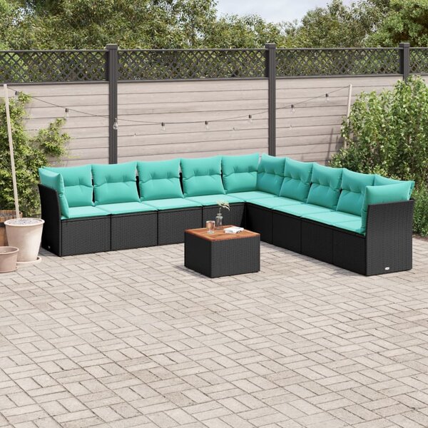 10 részes fekete polyrattan kerti ülőgarnitúra párnával