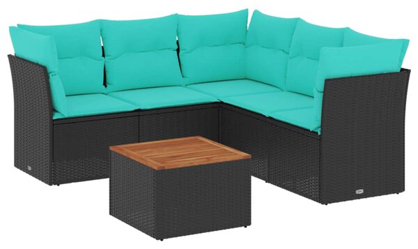 6 részes fekete polyrattan kerti ülőgarnitúra párnával