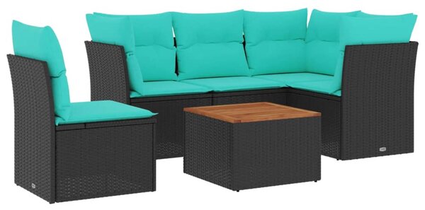 6 részes fekete polyrattan kerti ülőgarnitúra párnával