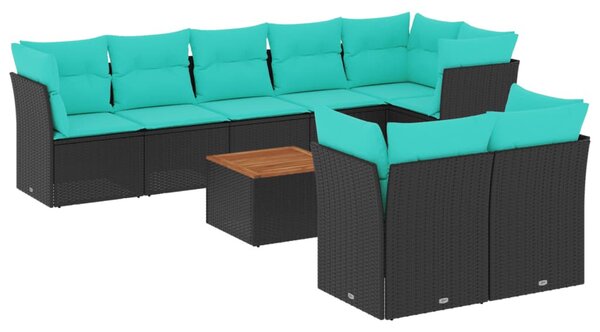 9 részes fekete polyrattan kerti ülőgarnitúra párnával