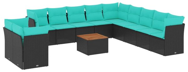 12 részes fekete polyrattan kerti ülőgarnitúra párnákkal