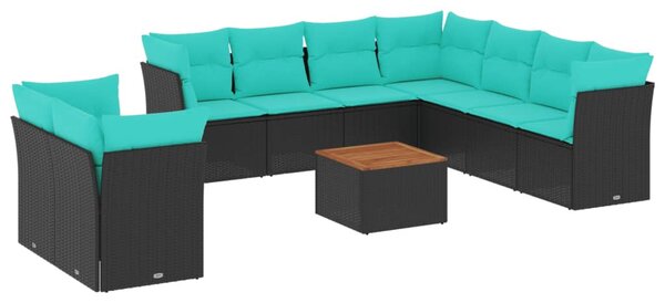 11 részes fekete polyrattan kerti ülőgarnitúra párnákkal