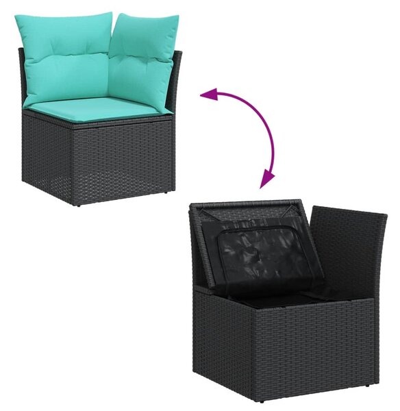 11 részes fekete polyrattan kerti ülőgarnitúra párnákkal