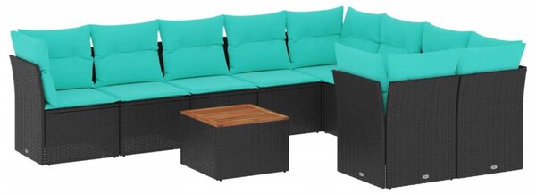 10 részes fekete polyrattan kerti ülőgarnitúra párnával