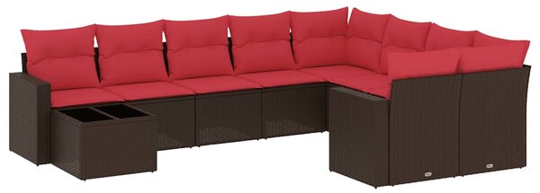 10 részes barna polyrattan kerti ülőgarnitúra párnákkal