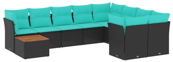 10 részes fekete polyrattan kerti ülőgarnitúra párnával