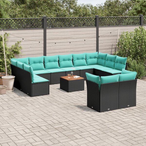 13 részes fekete polyrattan kerti ülőgarnitúra párnákkal