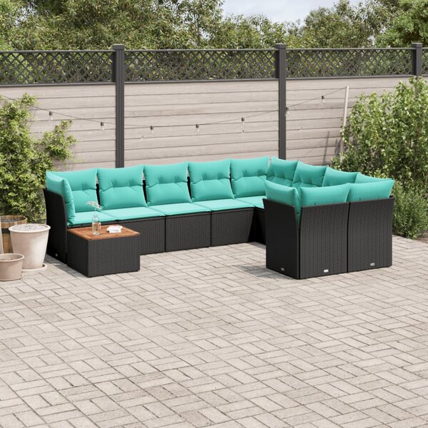 10 részes fekete polyrattan kerti ülőgarnitúra párnával