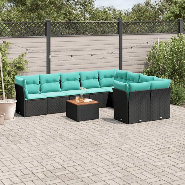 10 részes fekete polyrattan kerti ülőgarnitúra párnával